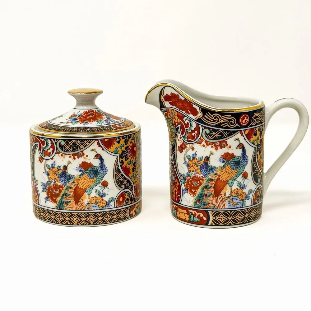 Vintage Yamasen Japan Peacock Demitasse Coffee Set 15 Pc Porcelain NEW